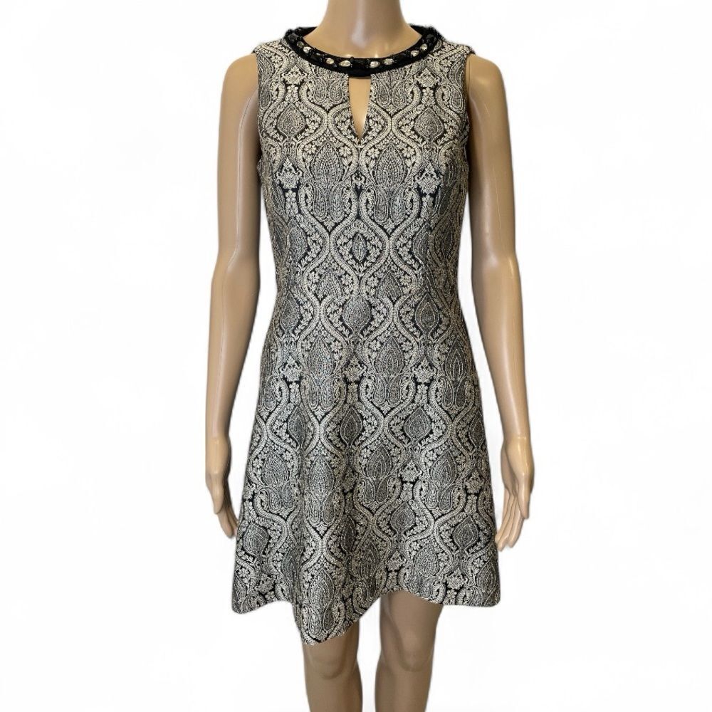 London Times Embellished  Elegant Neck Full Skirt Dress size 2